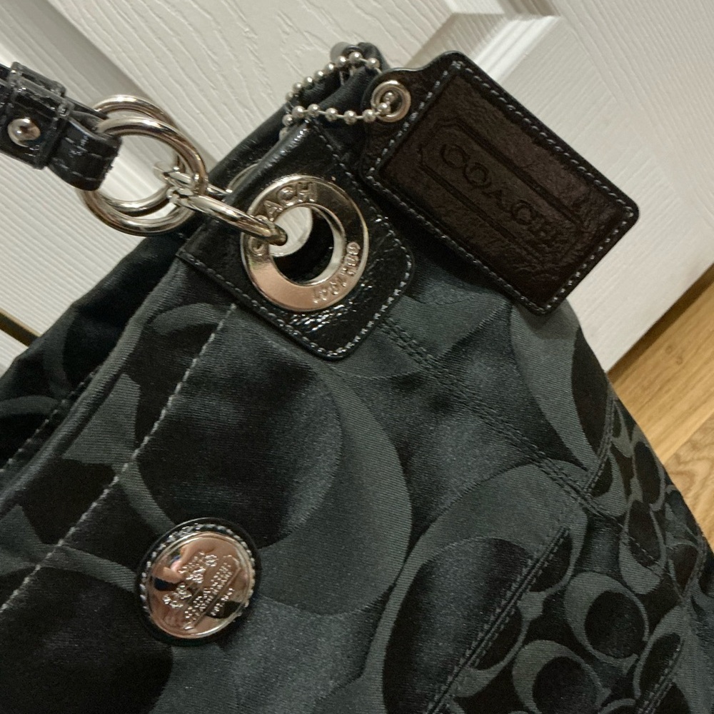 Coach Black Shoulder & Hand Bag with Scarf Detail - Picture 3 of 11